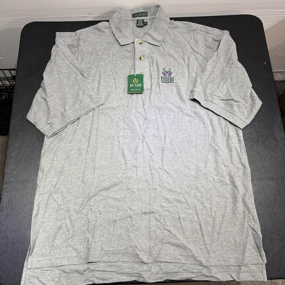 Vintage Milwaukee Bucks AM Player Gray Polo Shirt Men's Size XL Golf‎ 90s